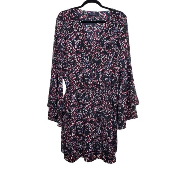 White House Black Market Flare Sleeve V-Neck Pattern Chiffon Mini Dress Size 8 - Picture 2 of 7